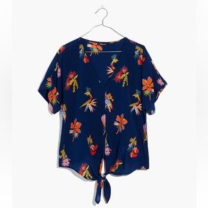 Madewell Tie Front Top - Birds of Paradise
